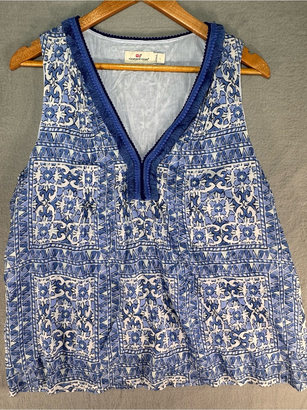Vineyard Vines Cay Scarf Print Sleeveless Tassel Trim Tank Top Women’s Large
